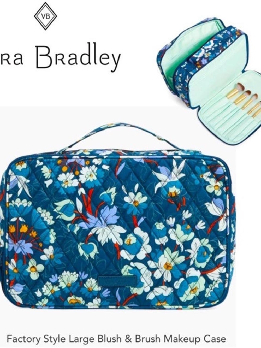 VERA BRADLEY Cotton Large Blush & Brush Makeup Case in Haymarket Paisley Jewel - Picture 2 of 9